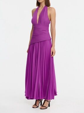 Acler Purple Halter Pleated Maxi Dress